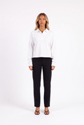 Long-sleeve cropped polo top in White — front